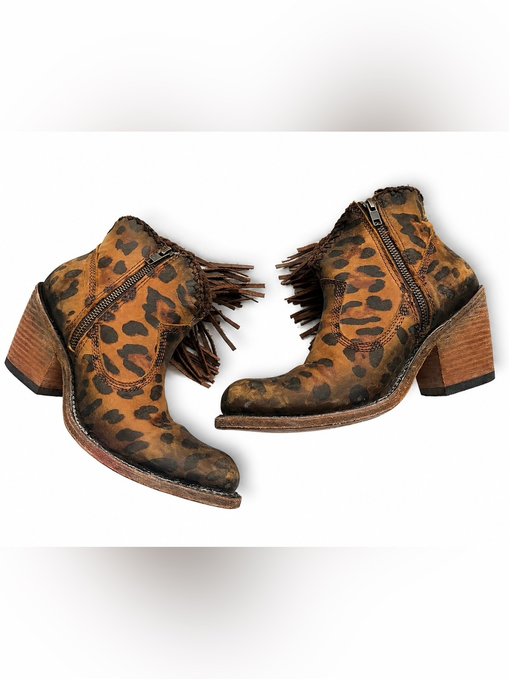 Liberty Black Chloe Chita Miel Fringe Leopard Booties Sz 8 Dust Bag $280 - Picture 7 of 16